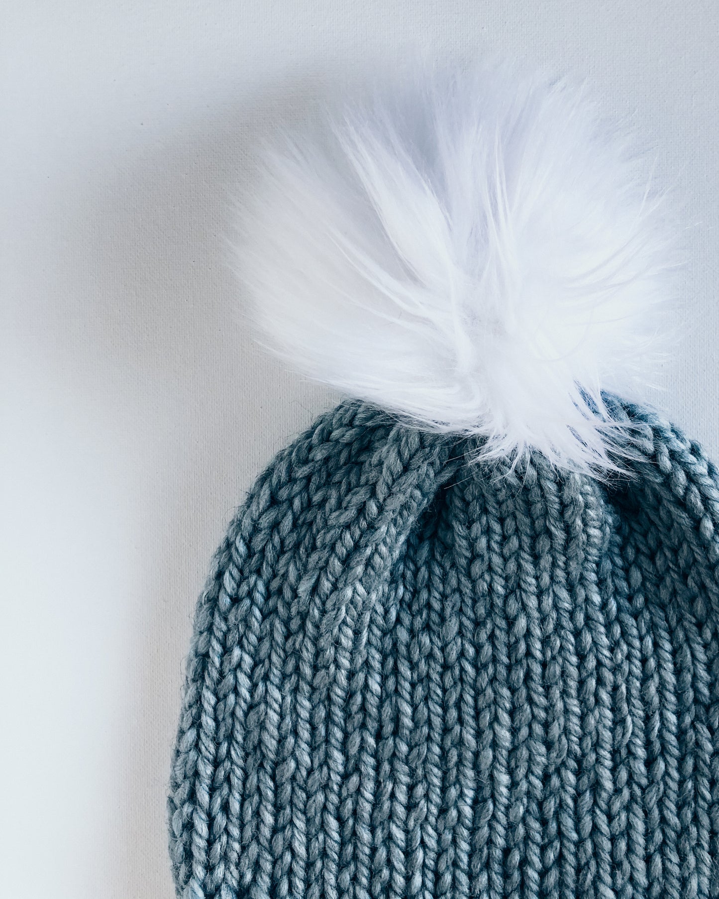 Bulky Hand Knit Pom Beanie - Ice