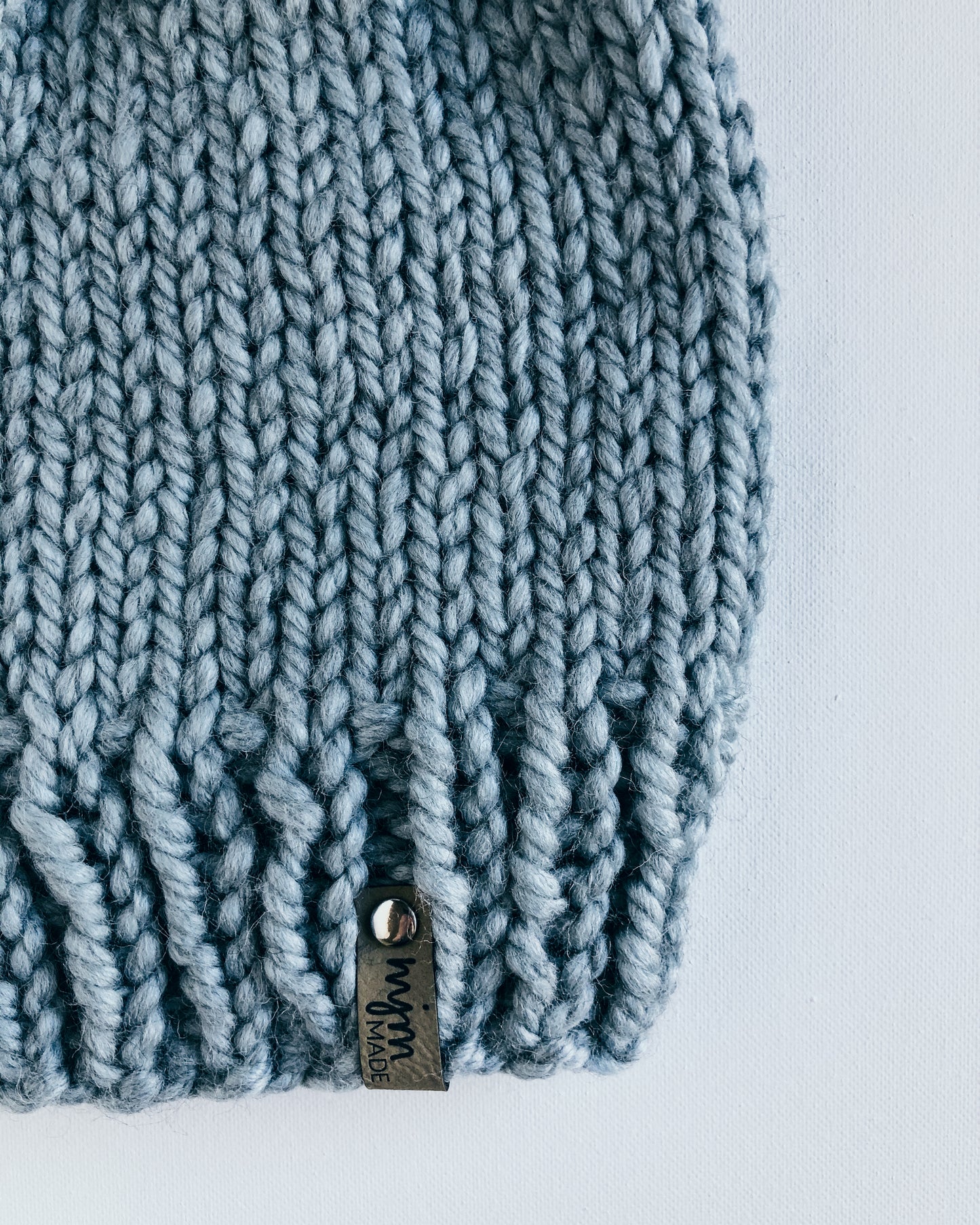 Bulky Hand Knit Pom Beanie - Ice