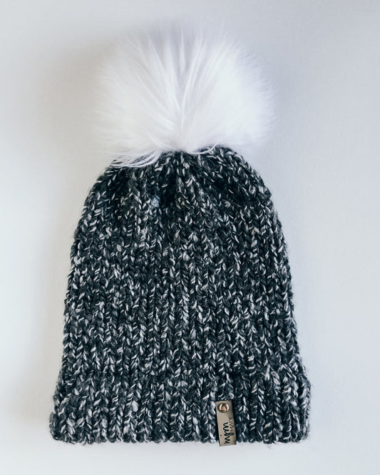 Speckled Hand Knit Pom Beanie