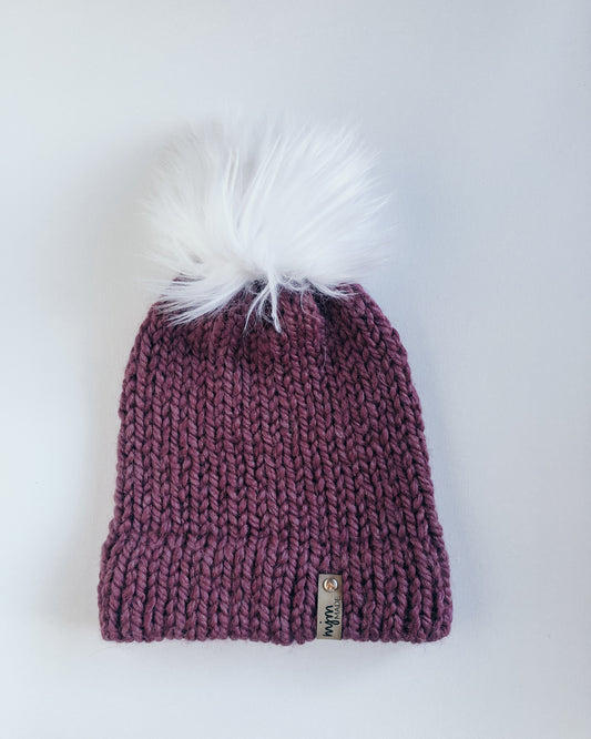 Bulky Hand Knit Pom Beanie - Fig