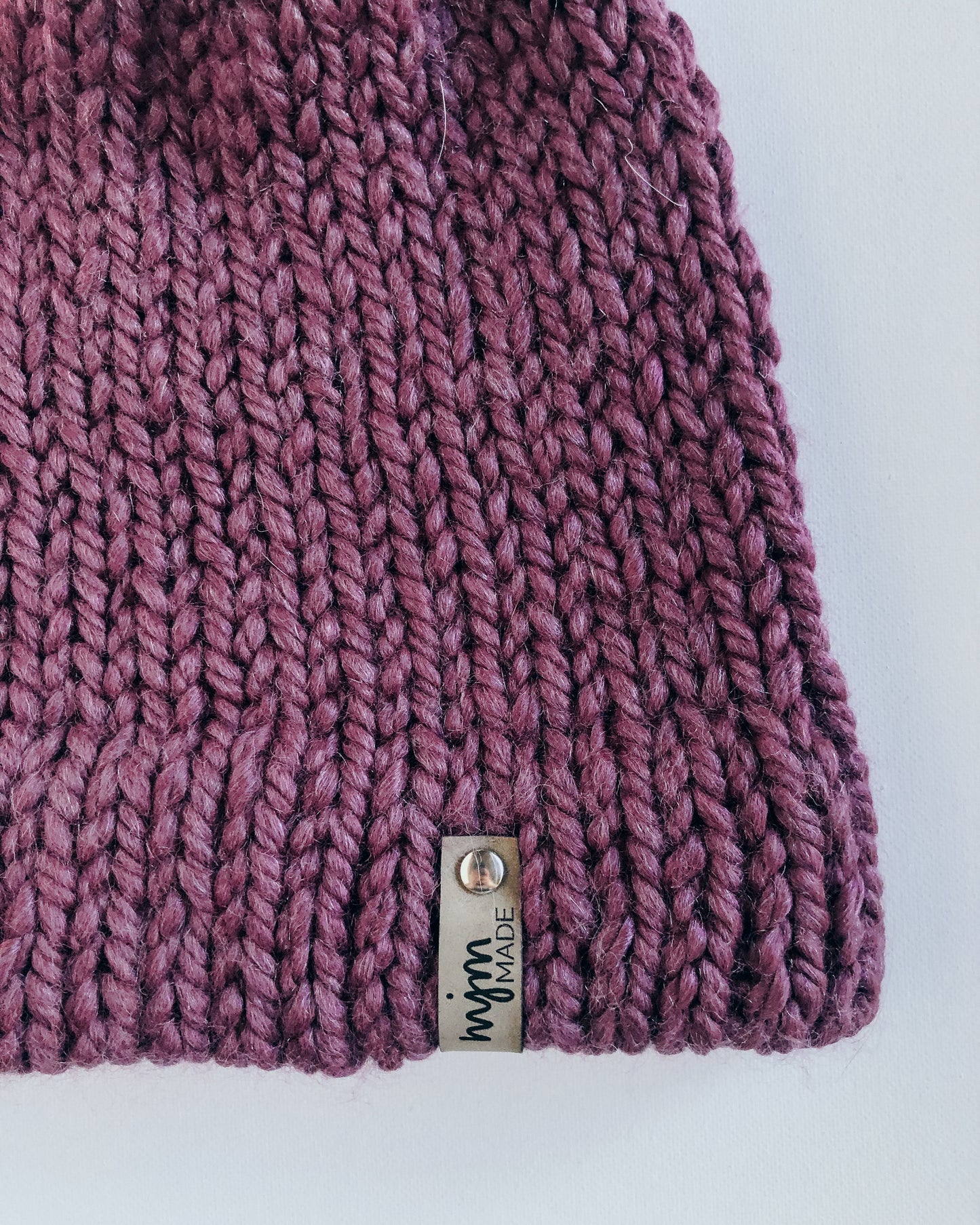 Bulky Hand Knit Pom Beanie - Fig