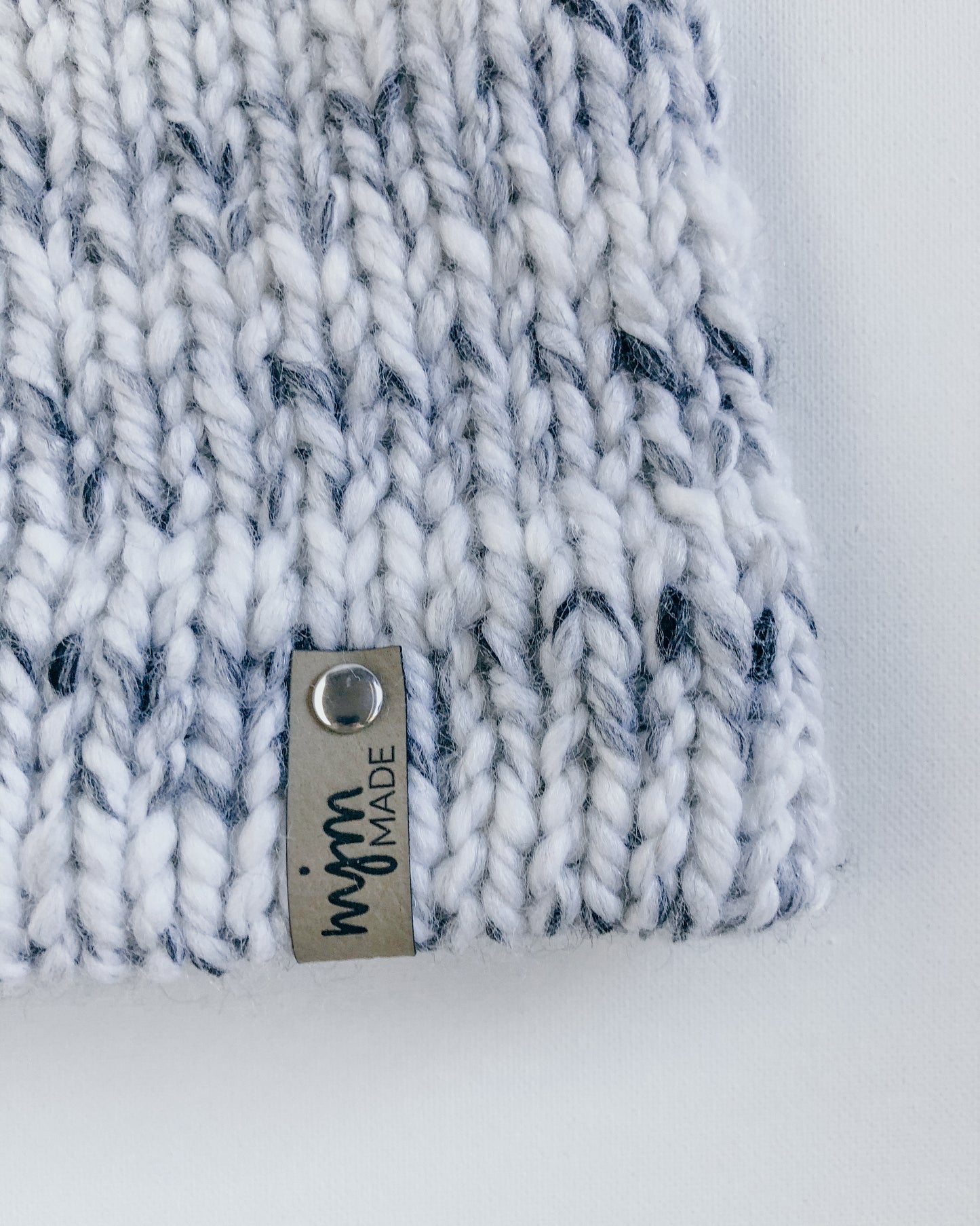 Bulky Hand Knit Pom Beanie - Marble