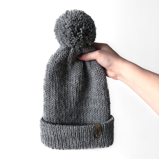Double Knit Pom Beanie - Grey