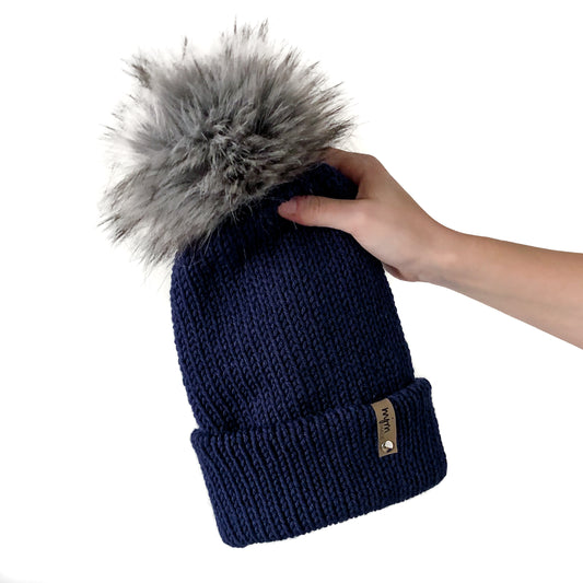 Double Knit Pom Beanie - Navy