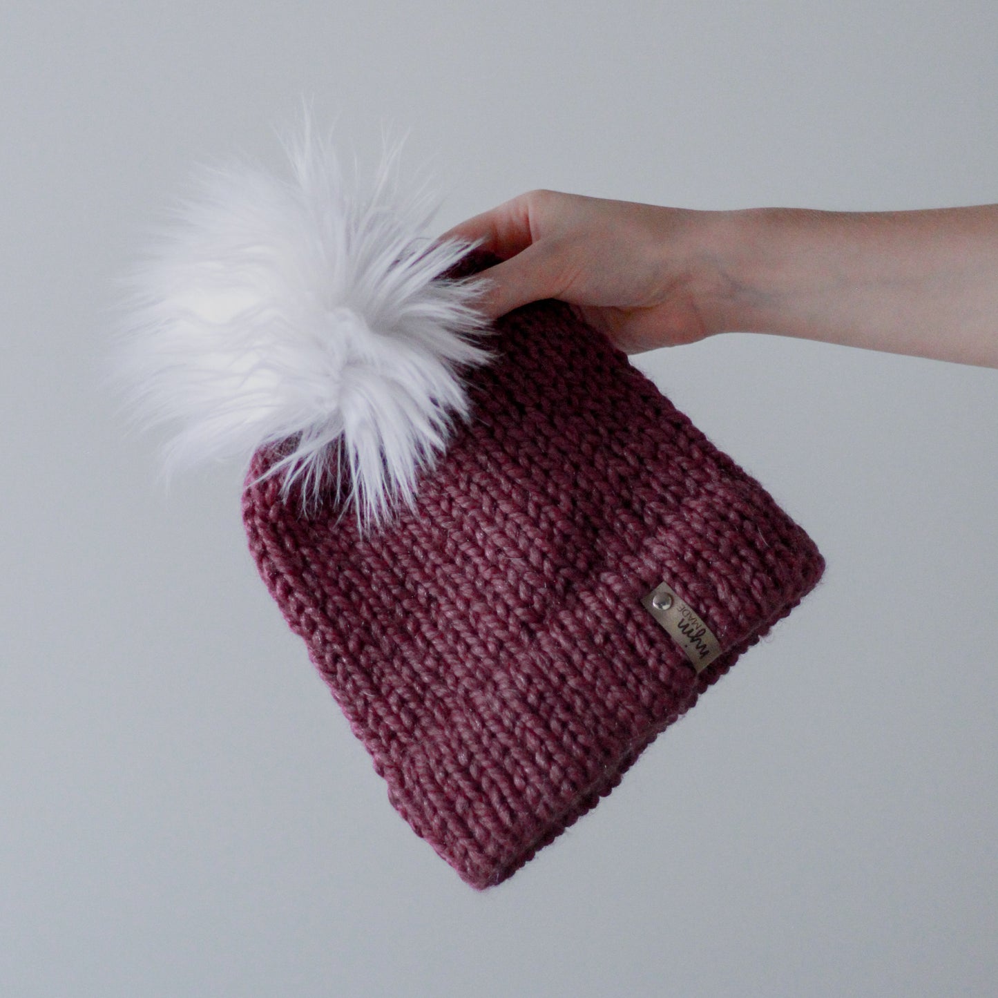 Bulky Hand Knit Pom Beanie - Fig