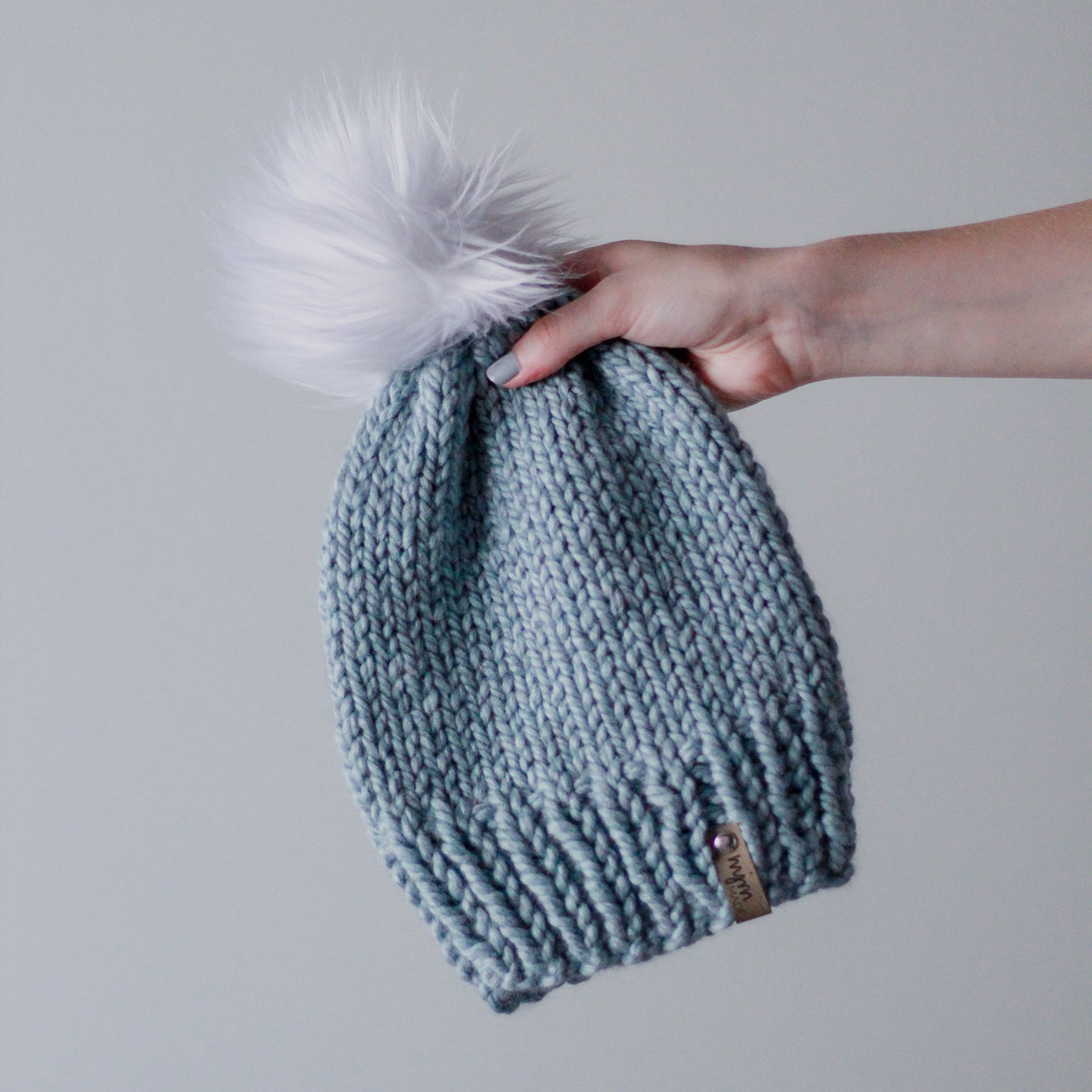 Bulky Hand Knit Pom Beanie - Ice