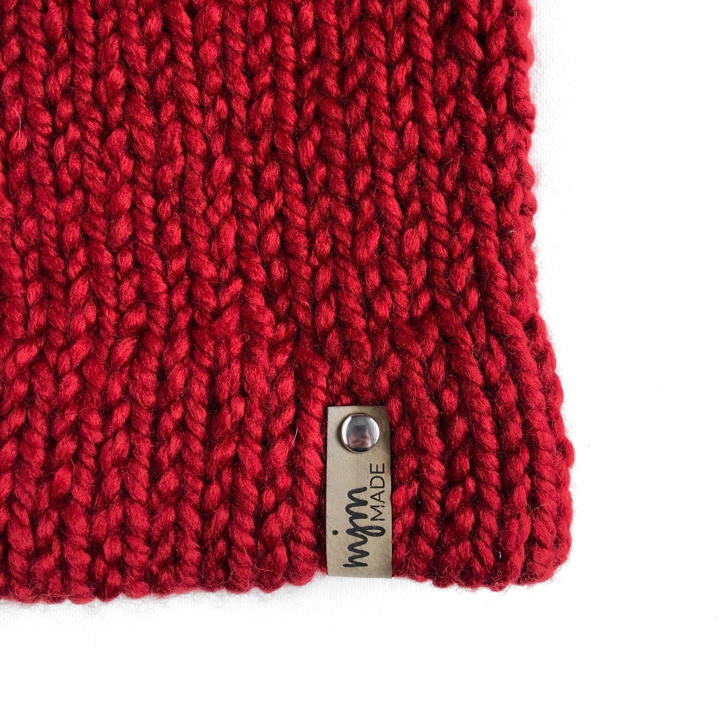 Bulky Hand Knit Pom Beanie - Red