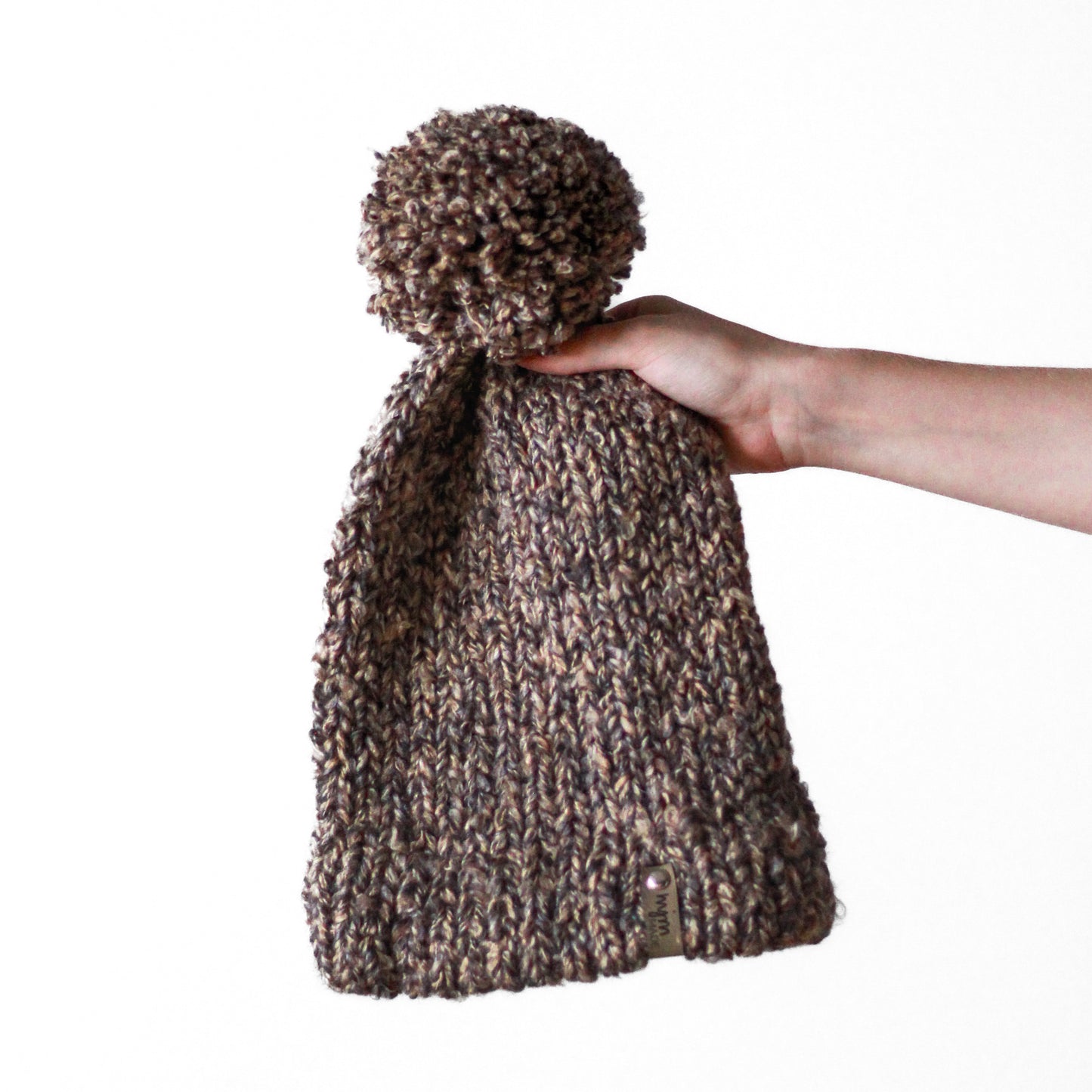 Speckled Hand Knit Pom Beanie