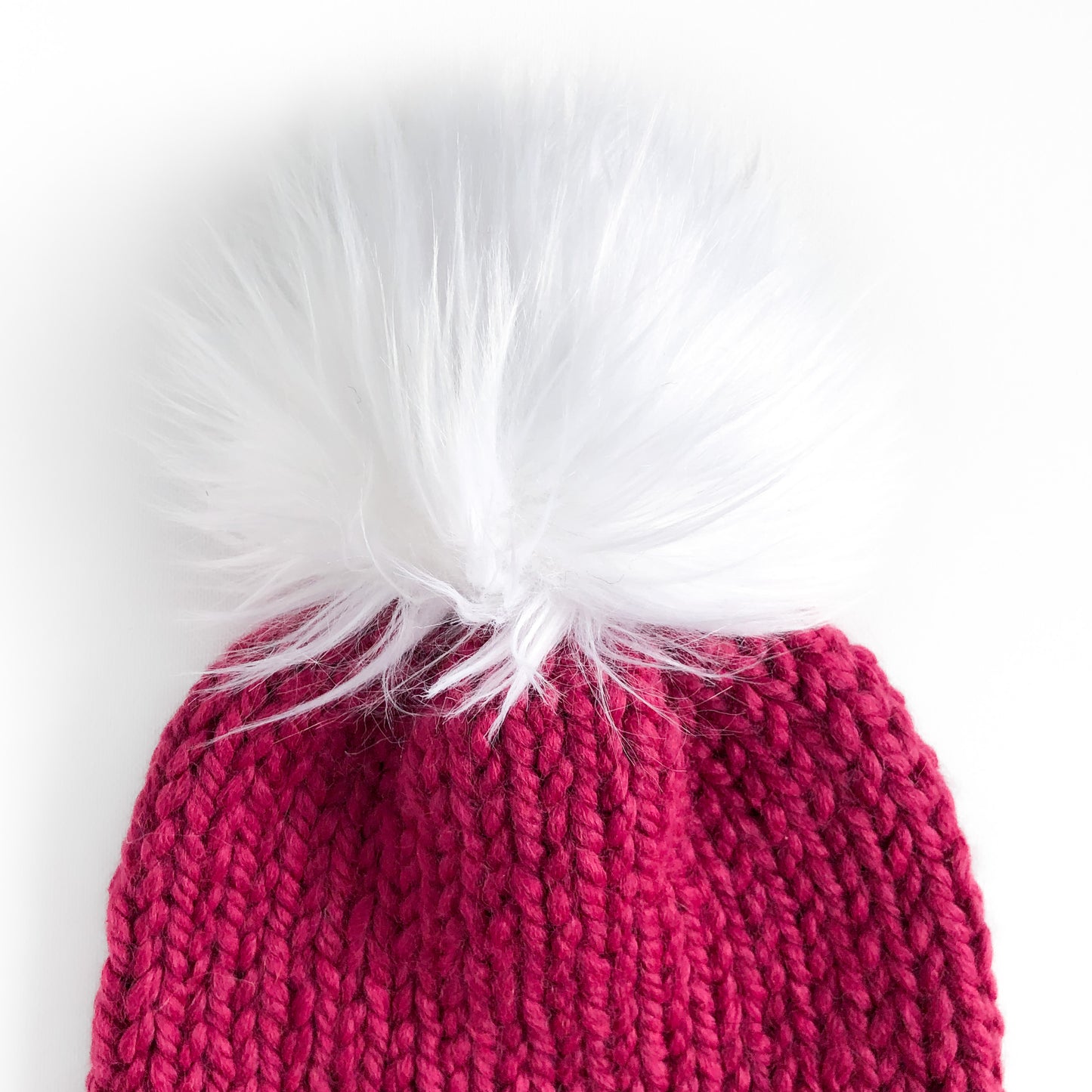 Bulky Hand Knit Pom Beanie - Pink