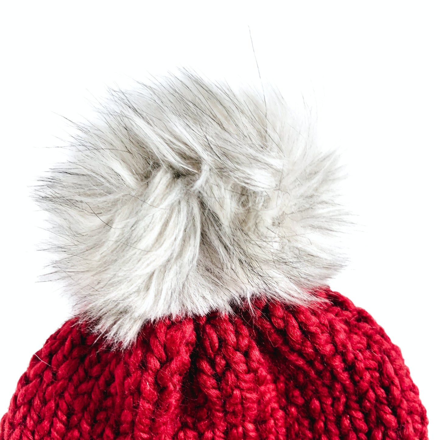 Bulky Hand Knit Pom Beanie - Red