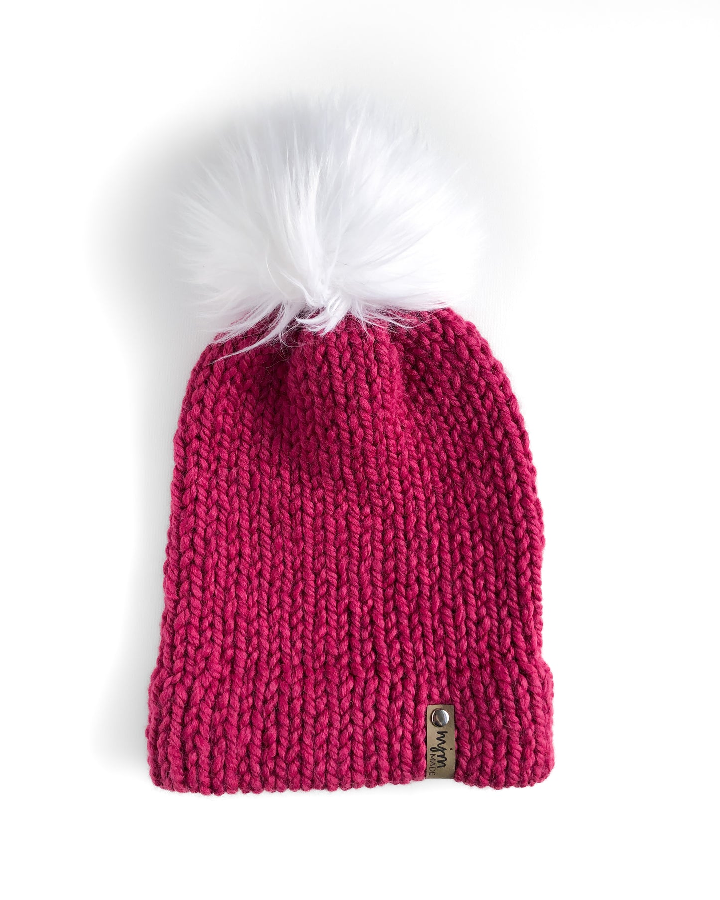 Bulky Hand Knit Pom Beanie - Pink