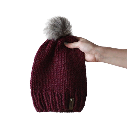 Bulky Hand Knit Pom Beanie - Orchid