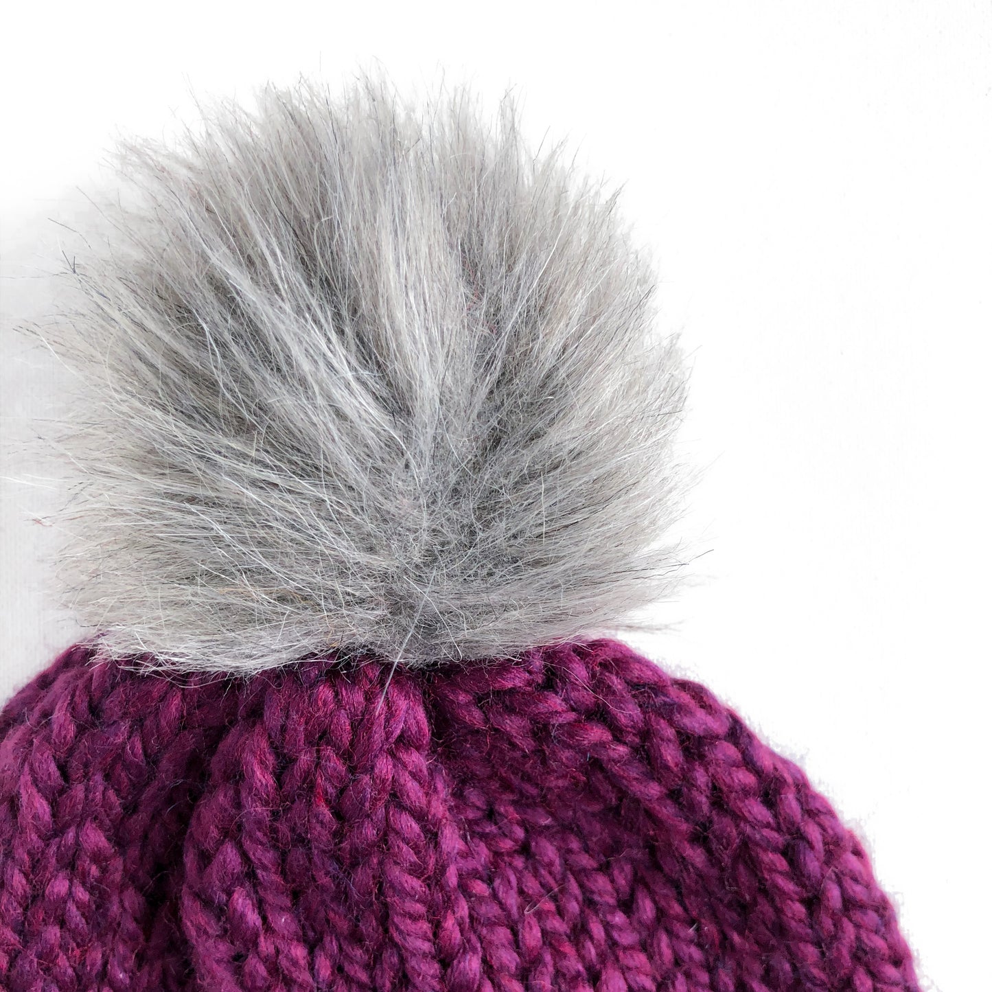 Bulky Hand Knit Pom Beanie - Orchid