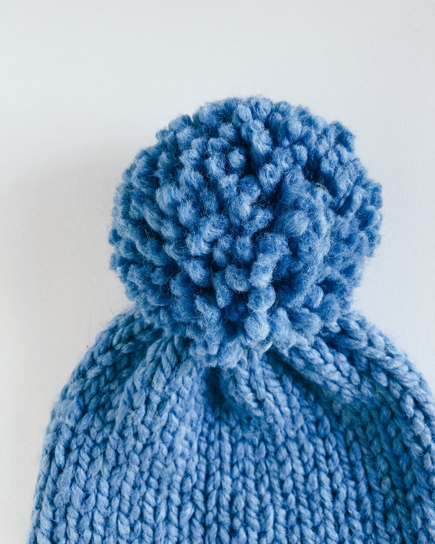 Bulky Hand Knit Pom Beanie - Light Blue