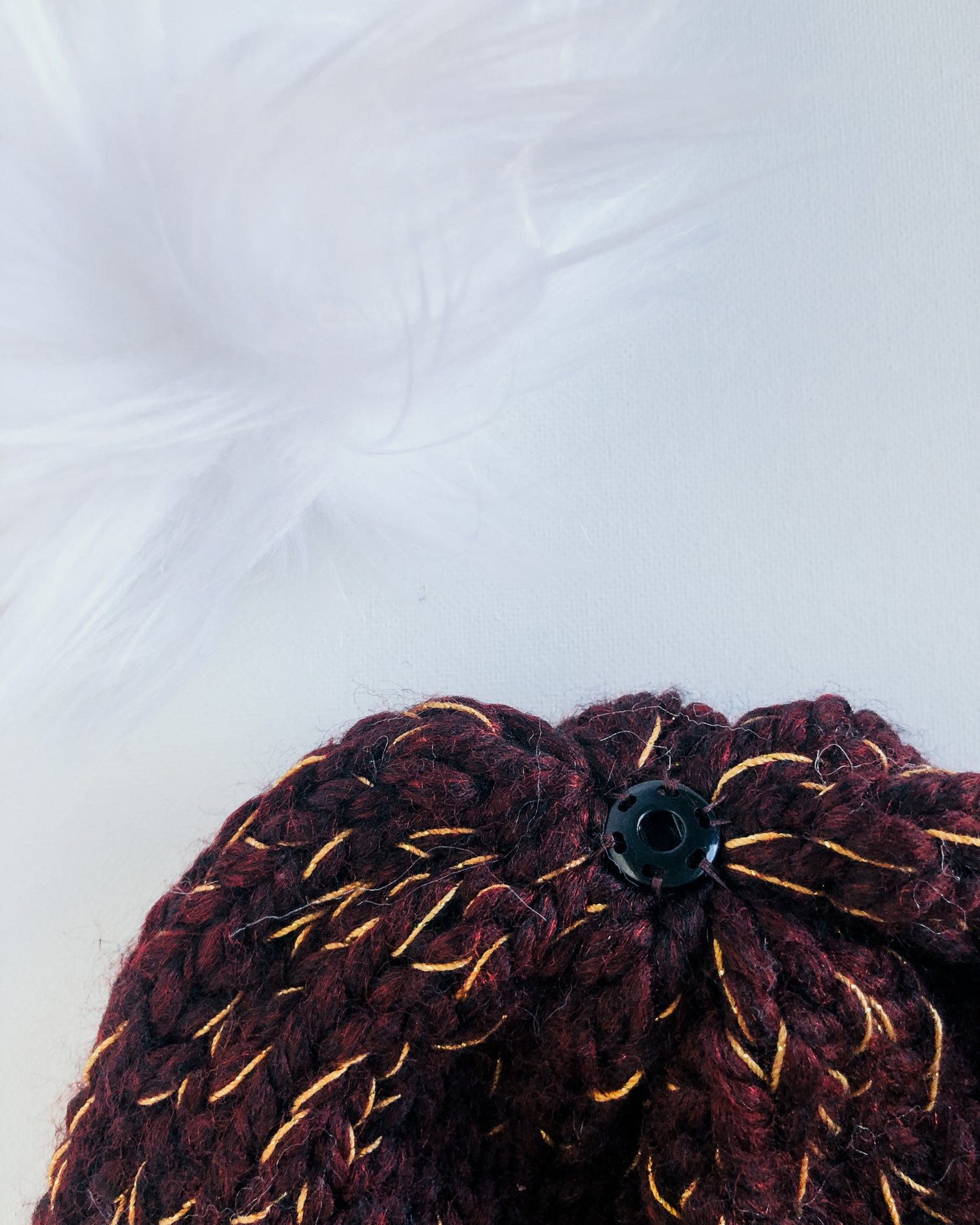 Bulky Hand Knit Pom Beanie - Maroon & Gold