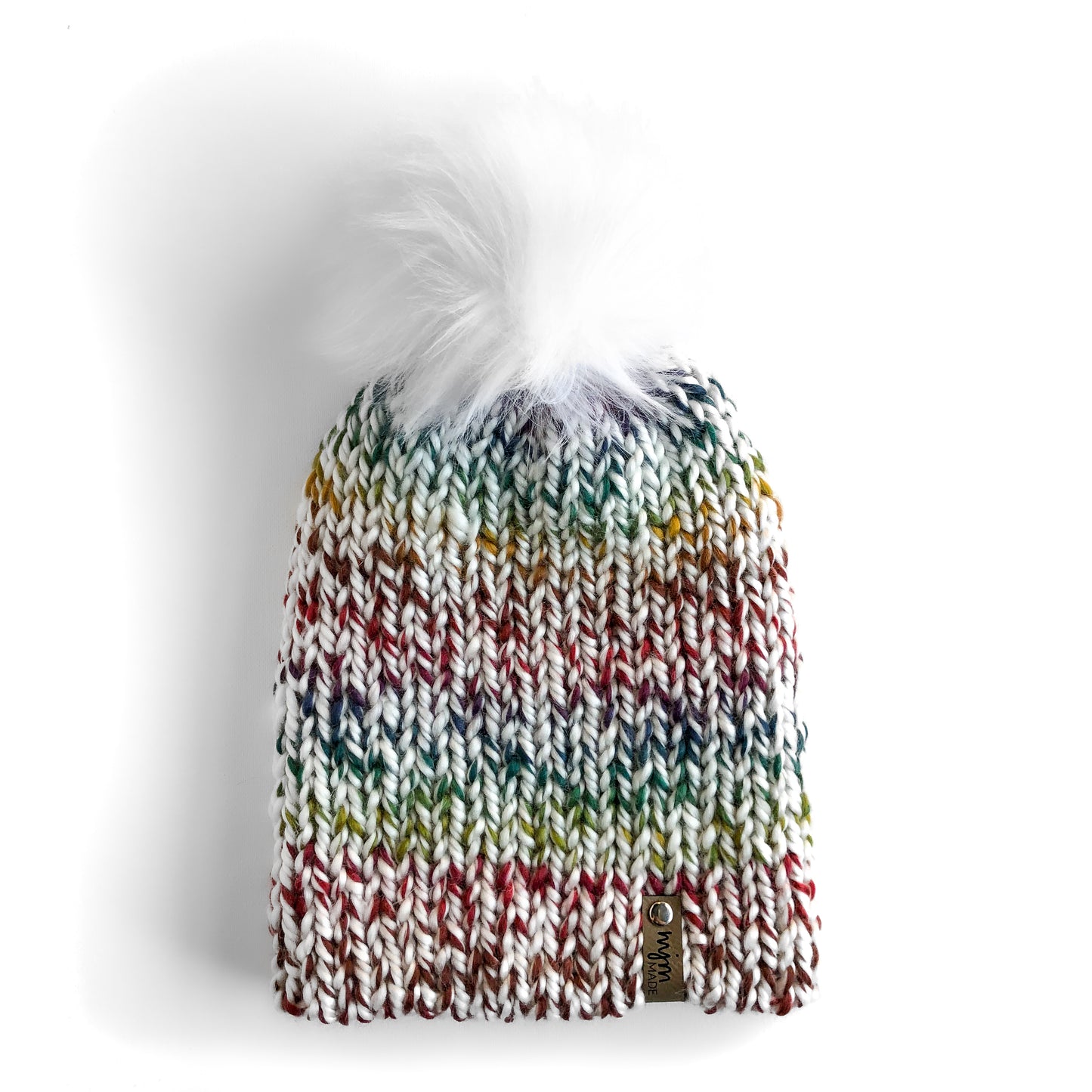 Bulky Double Knit Pom Beanie - Rainbow