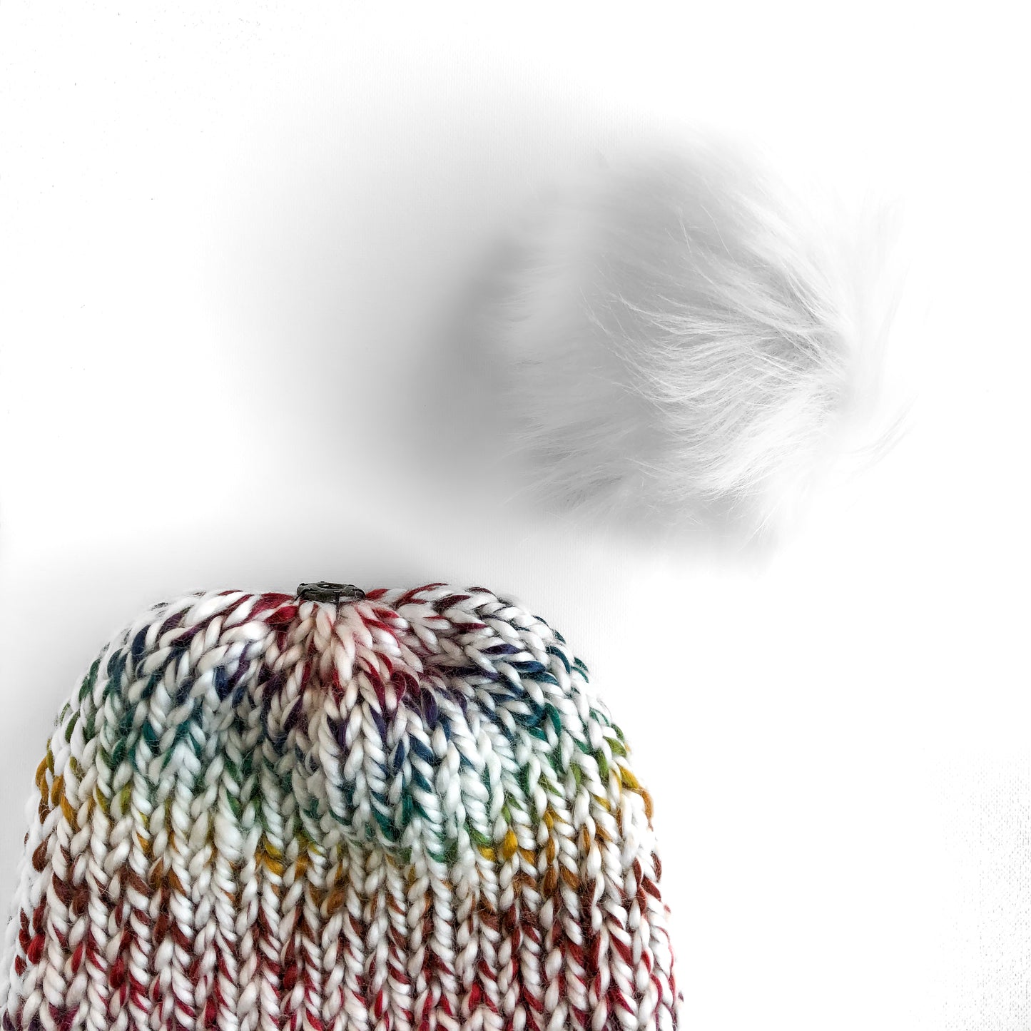 Bulky Double Knit Pom Beanie - Rainbow