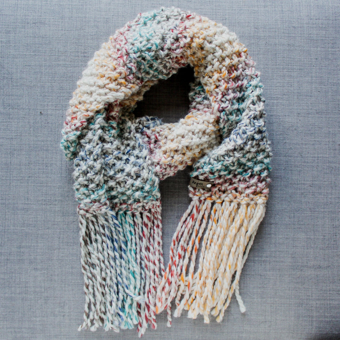 Rainbow Fringe Knit Scarf