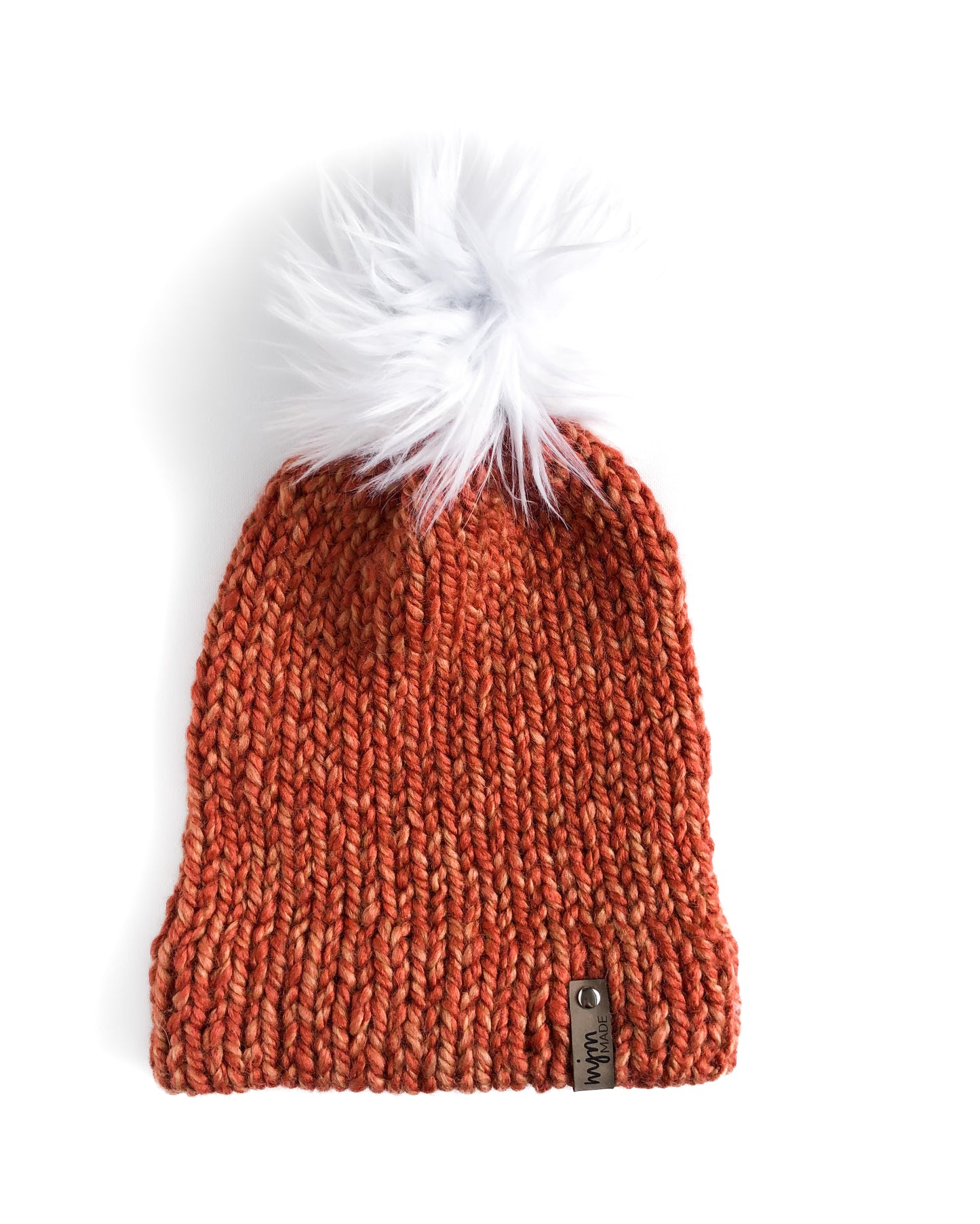 Bulky Hand Knit Pom Beanie - Peach