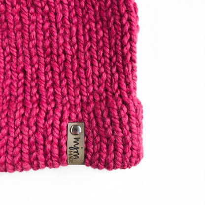 Bulky Hand Knit Pom Beanie - Pink