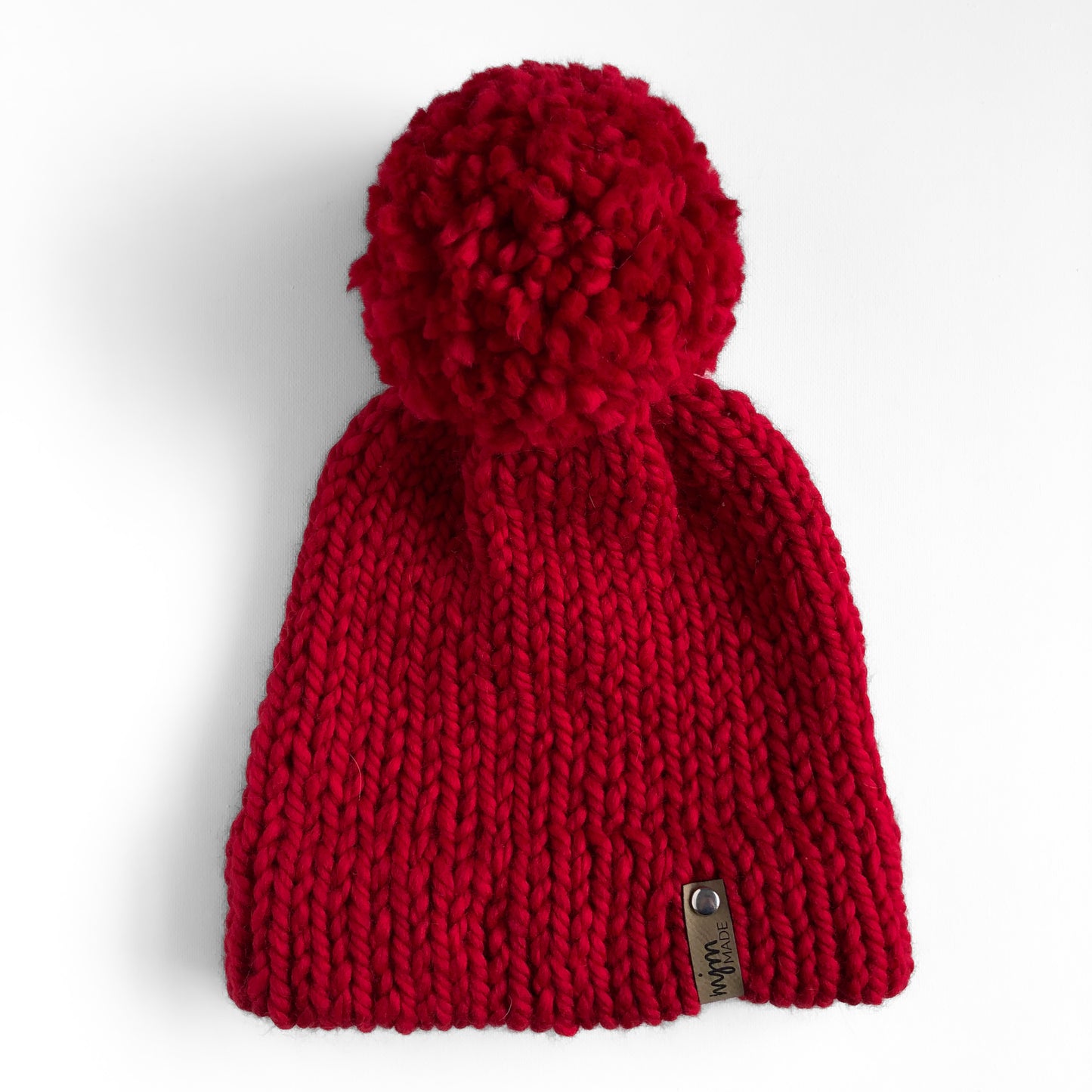 Bulky Hand Knit Pom Beanie - Bright Red